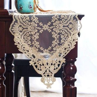 No Brand Camino De Mesa Rectangular Con Encaje, Bordado De Macram&eacute; Y Un Precioso Estilo Vintage Shabby Chic Para Mesas Largas De Cena En Bodas (oro Claro, 30 X