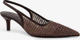 Brunello Cucinelli Womens Leather D&eacute;collet&eacute; With Net Detail Brown Pumps High Heel Shoes