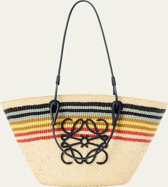 Loewe Medium Anagram Striped Tote Bag in Straw and Leather
