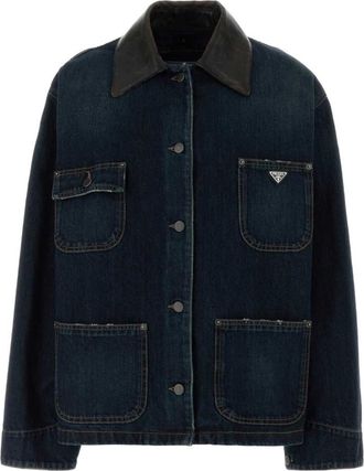 Prada Navy Blue Logo Shirt Collar Jacket