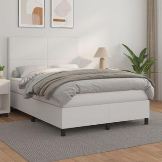 vidaXL Vidaxl - Cama Box Spring Con Colch&oacute;n Cuero Sint&eacute;tico Blanco 140x190 Cm