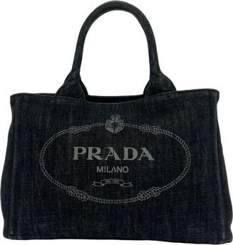 Prada Black Cotton Handbag Tote Bag (Pre-Owned)