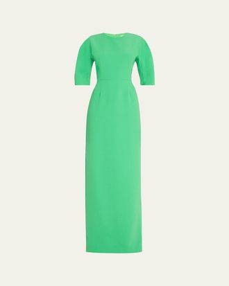 Teri Jon Elbow-Sleeve Crepe Column Gown