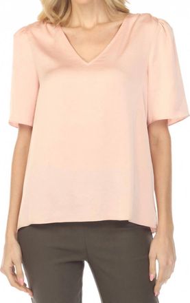 Joseph Ribkoff V-Neck Puff Sleeve Satin Top In Rose
