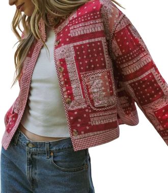 Merci Bandana Patchwork Quilted Jacket In Red Bandana