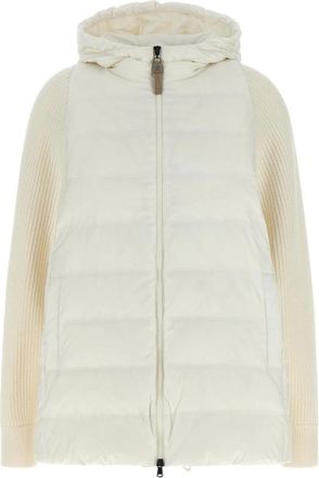 Brunello Cucinelli Glanzende Rits Donsjack - Dames - Winterjassen - Wit - XS - Wol - Jassen