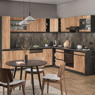 Vicco Cocina Esquinera R-line, Roble Dorado, 257 X 60 Cm En Forma De J, Sin Encimera