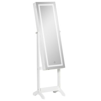 HOMCOM Mirrored Jewellery Cabinet W/ LED Light Lockable Jewellery Armoire White | TJ Hughes