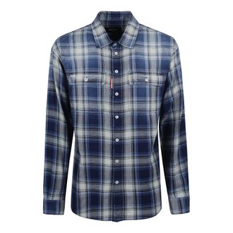 Dsquared2 Casual Shirts, male, Blue, Size: XL Blue Cotton Shirt with Vintage Touch