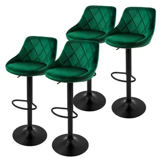 ML Design Ml-design - Set Di 4 Sgabelli Da Bar Rivestimento In Velluto Verde Sgabello Da Bancone Regolabile In Altezza 62-82 Cm Girevole A 360&deg; Sedie Alte Sedia