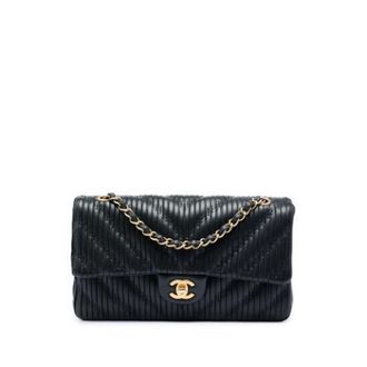 Chanel Pre-owned Pleated Leather Crossbody Bag - Dames - Pre-owned - Zwart - Maat: ONE Size Leer