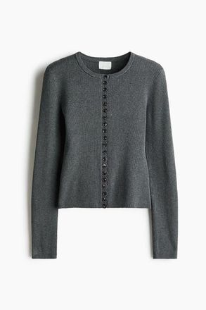 H&M Ribbed Cardigan in Dark Gray Melange at Nordstrom, Size Xx-Large