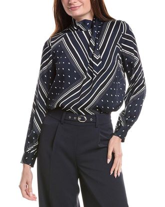 Elie Tahari High Cross Silk-Blend Blouse