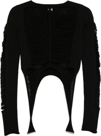 Rick Owens Truien & Vesten, Dames, Zwart, M, Zwarte Versleten Slash Hals Lange Mouw Top