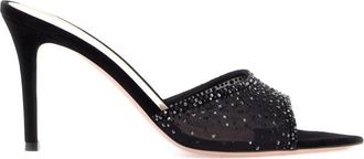 Gianvito Rossi Heeled Mules, female, Black, Size: 9 1/2 US Silk Organza Crystal Embellished Mules