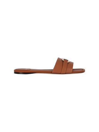 Ferragamo Brown Calf Leather Slip-On Gancini Sandals