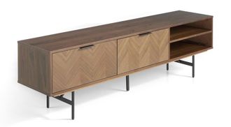 Pondecor Interiorismo M&oacute;dulo de TV Samira patas metal negro mate y mueble MDF chapado nogal