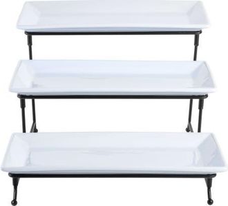 Gibson Home Gracious Dining Serving Set w/ Plates & Metal Stand in White at Nordstrom