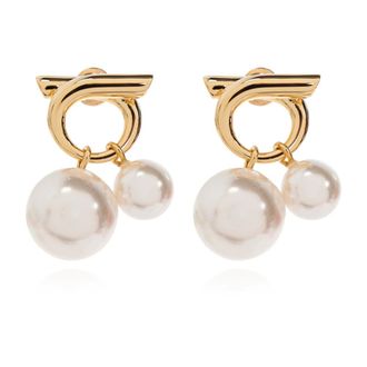 Ferragamo Earrings, female, Yellow, Size: ONE SIZE Double Pearl Earrings