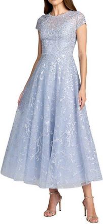 Mac Duggal Womens Embellished High Neck Cap Sleeve A Line Dress in Powder Blue at Nordstrom, Size 14