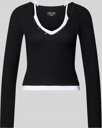 Guess Slim Fit Longsleeve mit Strukturmuster in Black, Gr&ouml;&szlig;e XS