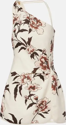Sir. Floral one-shoulder linen minidress