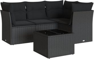 vidaXL Set De Muebles De Jard&iacute;n 5 Pzas Y Cojines Rat&aacute;n Sint&eacute;tico Negro Vidaxl