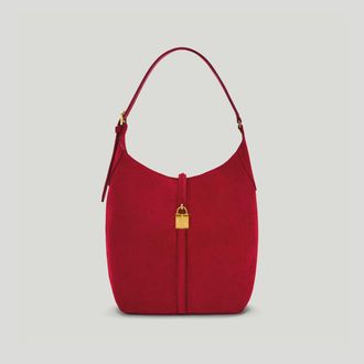 DeMellier The Siena Bucket in Berry Red Suede Leather Shoulder bag