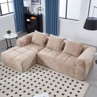 Direct Wicker Oversized Cloud Couch, Modular Sectional L Shape Sofa in Khaki | Size: 3 Seater