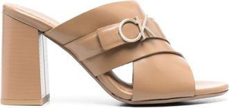 Calvin Klein 95mm logo-plaque sandals - women - Leather - 40 - Neutrals