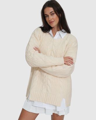 Belle & Bloom Perfect Me Oversized Crew Sweater in Beige at Nordstrom, Size X-Small Au