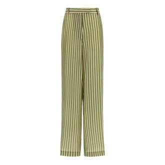 Dries Van Noten Penn Striped Cupro Trousers - female - Dries Van Noten - Straight Trousers - Green - M - Trousers