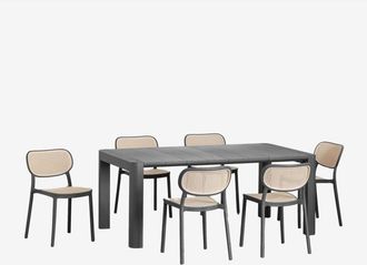 Sklum Sklum - Set De Mesa Rectangular (180x100 Cm) Arnadine Y 6 Sillas De Comedor Apilables Omara