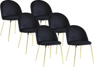 Vente-Unique Juego de 6 sillas MELBOURNE - Terciopelo y metal dorado - Negro