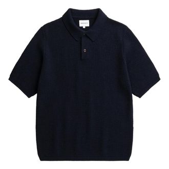 Norse Projects Round-neck Knitwear, male, Blue, Size: XL Anholt Cotton Crepe Polo