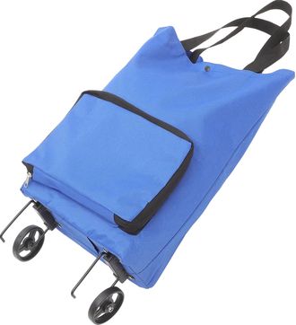 Generic Foldable Shopping Trolley Cart with Wheels, Large Capacity Grocery Bag, Portable Blue Folding Trolley Bag for Home and Elderly Use
