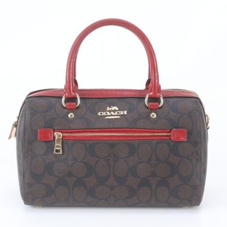 Coach Dark Brown Leather Coated Canvas Boston Bag Handbag Tote Bag (Pre-Owned)