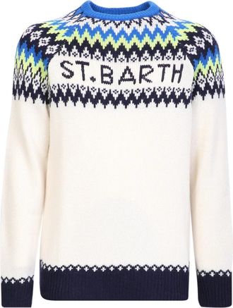MC2 Saint Barth Witte Gebreide Kleding met Fair Isle Patroon - Heren - Ronde hals truien - Veelkleurig - M - Wol - Truien & Vesten
