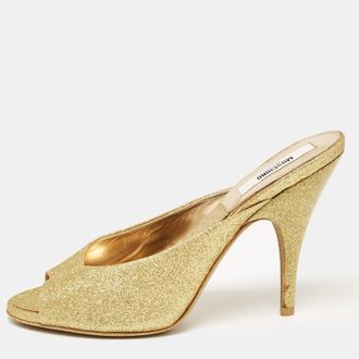 Moschino Gold Glitter Slide Sandals