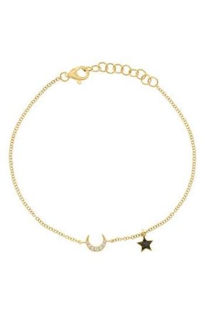 Effy Diamond Crescent Moon & Enamel Star Charm Bracelet in Gold at Nordstrom Rack, Size 7.5