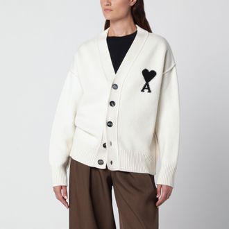 Ami Cardigan Ami De Coeur bianco in lana merino