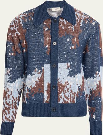 Officine G&eacute;n&eacute;rale Mens Multicolor Linen Blend Abstract Cardigan