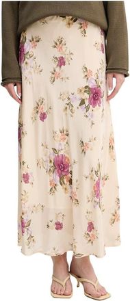 Benetton Vloeiende Bloemenrok - Dames - Maxi Rokken - Beige - XS - Polyester - Rokken