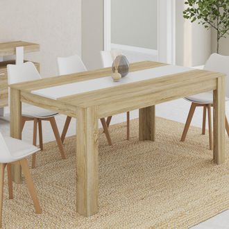 IDMarket Georgia Mesa De Comedor Para 8 En Imitaci&oacute;n Haya Y Blanco 160 X 90 Cm