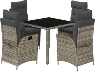 vidaXL Set Comedor De Jard&iacute;n 5 Piezas Con Cojines Rat&aacute;n Sint&eacute;tico Gris Vidaxl
