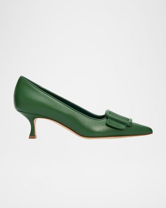 Manolo Blahnik 50mm Maysale Leather Buckle Pumps
