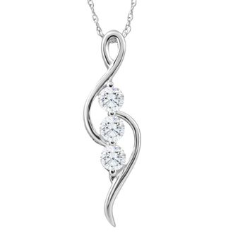 Pompeii3 1/3Ct TW Three Stone Diamond Pendant 10k White Gold Womens Necklace 23mm tall