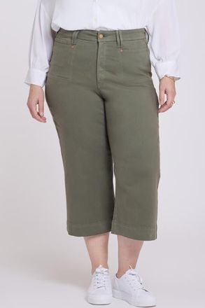 NYDJ Brigitte Patch Pocket High Waist Wide Leg Capri Jeans in Desert Green at Nordstrom, Size 22W