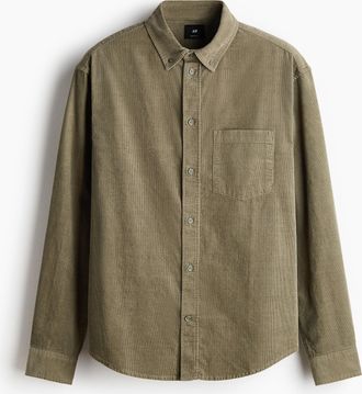 H&M Cordhemd in Regular Fit - Green