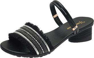 Generic Cocila Platform Sandals Spring And Summer Fashion Women Middle Heel Sequins Comfortable Breathable Black, 4.5 Footwear Womens Black Size 5 Ladies Comf